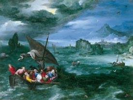 Jan Brueghel I. Cristo en la tempestad del mar de Galilea. 1596. Óleo sobre cobre. Museo Thyssen-Bornemisza, Madrid