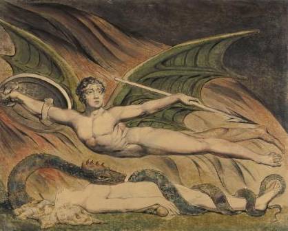 William Blake (British, 1757 - 1827) Title/Date: Satan Exulting over Eve, 1795 Culture: British Medium: Graphite, pen and black ink, and watercolor over Dimensions: 42.5 x 53.5 cm (16 3/4 x 21 1/16 in.) Accession No. 84.GC.49 Object Credit: The J. Paul Getty Museum, Los Angeles