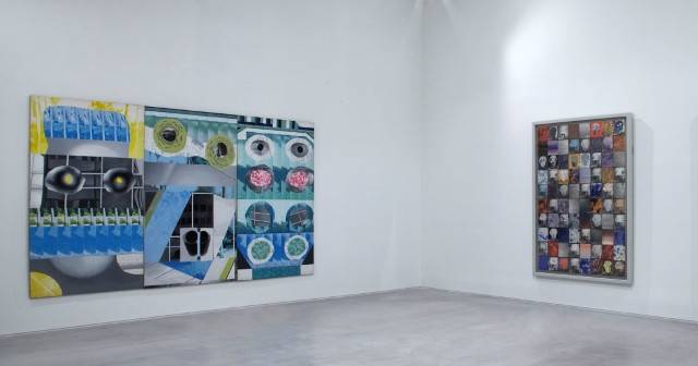 Vista de sala. Obras de Gordillo (a la izquierda, Payeses (1979) y a la derecha, Seire Blanda B (1976). Colección particular, 2011. Madrid. Fotografía: Joaquín Cortés/Román Lores. Museo Nacional Centro de Arte Reina Sofía