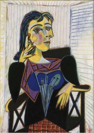 2. Pablo Picasso. Portrait de Dora Maar, 1937. oil on on canvas, 92 x 65 cm. Pablo Picasso Bequest, 1979  ©Succession Picasso, 2011/Licensed by Viscopy, 2011. ©Paris, Réunion des Musées Nationaux/Jean Gilles Berizzi. ©Musée National Picasso, Paris.