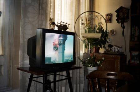 Photo ©Maria Iturrioz deTorres 9/11, as seen live on television in Barcelona, Spain. Photographed at roughly 3 p.m. local time by Maria Iturrioz deTorres, Francesc Torres’ mother, while they spoke by phone. (p. 10)