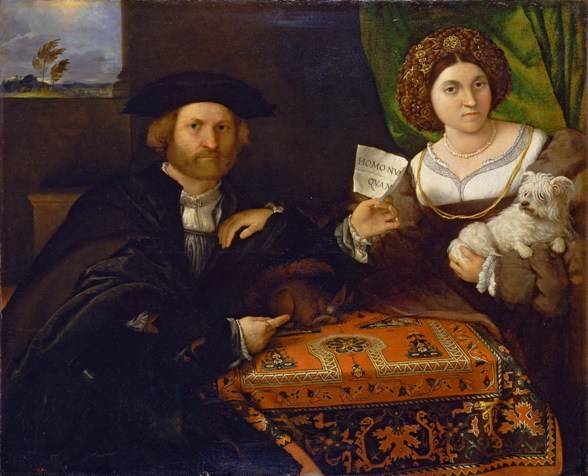 Lorenzo Lotto (Venezia, 1480 ca. – Loreto, 1556 ca.) Ritratto di coniugi (Giovanni Maria Cassotti e la moglie Laura Assonica?) 1523-1524 circa olio su tela, 96 × 116 cm San Pietroburgo, Museo di Stato Ermitage, inv. 1447