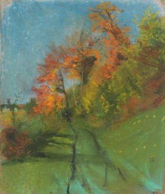 6.	Albert Welti Wiesenweg mit Herbstbäumen, um 1895 Pastell, 27 x 22,9 cm Schaffhausen, Museum zu Allerheiligen