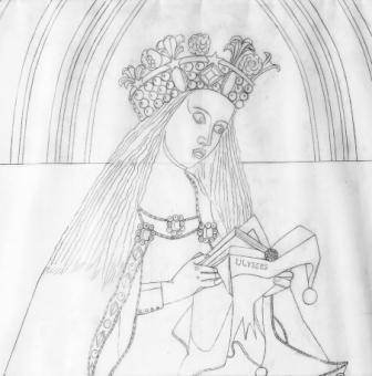 Cordero místico (detalle), Eduardo Arroyo, 2008, Lápiz negro sobre papel vegetal. Colección del autor